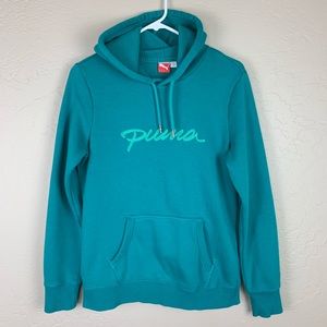 Puma Hoodie Sweatshirt Teal Blue Green Medium